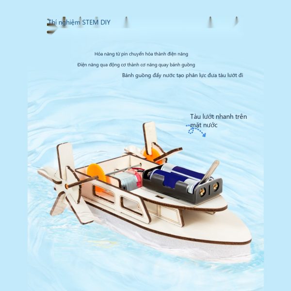 Đồ Chơi STEM Tàu Thủy Bánh Guồng Chạy Điện Lướt Nước Bằng Gỗ - 6 - 12 tuổi - Góc chụp 2 chính hãng Daisy Mart