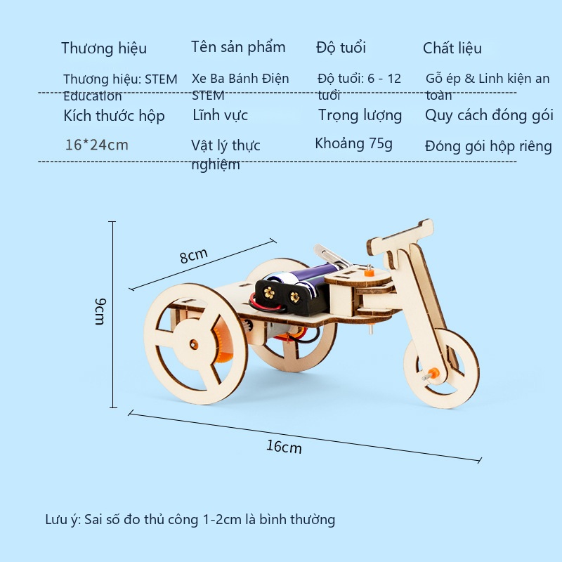 Đồ Chơi STEM Xe Ba Bánh Điện Tự Chế Bằng Gỗ - 5 - 12 tuổi - Góc chụp 5 chính hãng Daisy Mart Đồ Chơi STEM Xe Ba Bánh Điện Tự Chế Bằng Gỗ - 5 - 12 tuổi - Góc chụp 5 chính hãng Daisy Mart