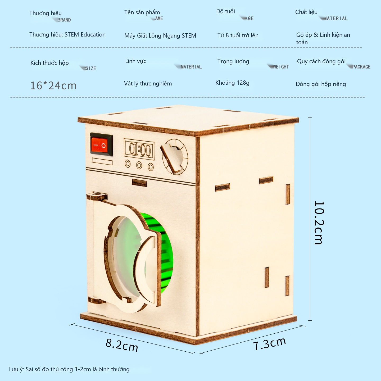 Đồ Chơi STEM Máy Giặt Lồng Ngang Tự Chế Bằng Gỗ - 8 - 14 tuổi - Góc chụp 5 chính hãng Daisy Mart