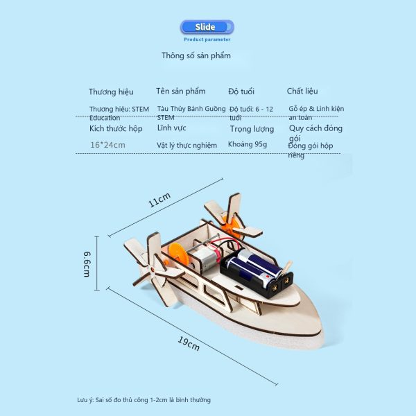 Đồ Chơi STEM Tàu Thủy Bánh Guồng Chạy Điện Lướt Nước Bằng Gỗ - 6 - 12 tuổi - Góc chụp 7 chính hãng Daisy Mart