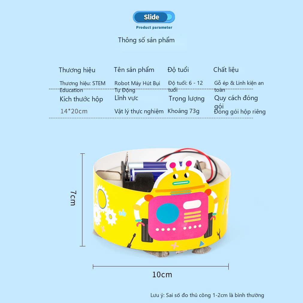 Đồ Chơi STEM Chế Tạo Robot Máy Hút Bụi Tự Động Nguyên Lý Rung Lệch Tâm - 6 - 12 tuổi - Góc chụp 2 chính hãng Daisy Mart