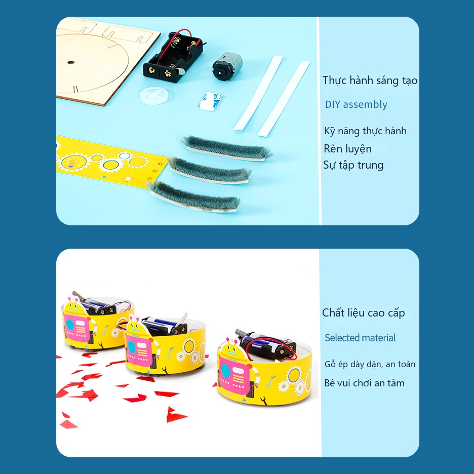 Đồ Chơi STEM Chế Tạo Robot Máy Hút Bụi Tự Động Nguyên Lý Rung Lệch Tâm - 6 - 12 tuổi - Góc chụp 5 chính hãng Daisy Mart